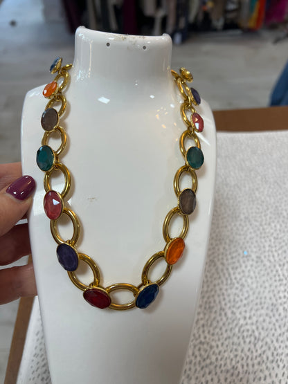 Multicoloured Crystal & Gold Stainless Steel Statement Necklace