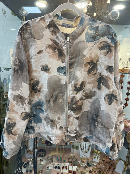 Taupe & Teal Floral Bomber Jacket