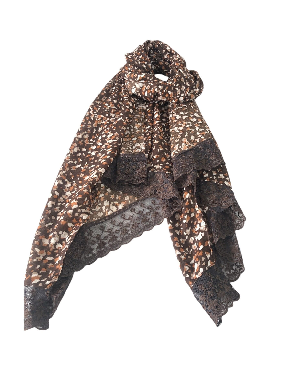 Floral Brown & Tan Scarf Lace Trim