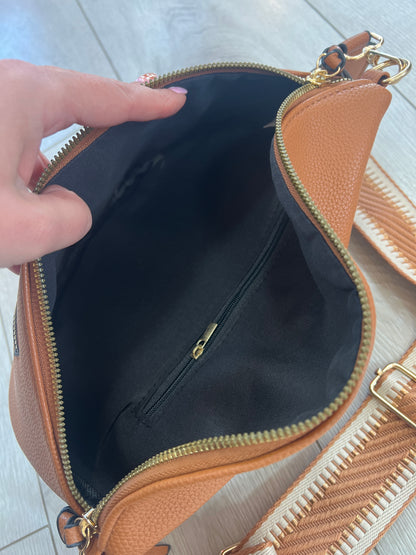 Tan Leatherette Crossbody Zipped Bag