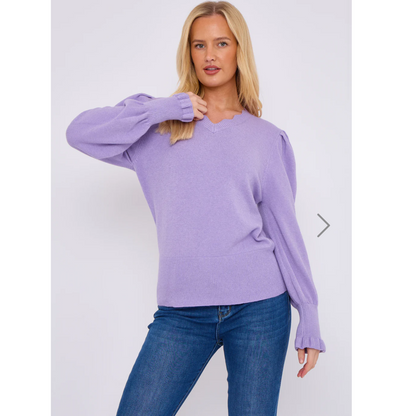 Polly Lilac Knit Jumper Scallop Neckline