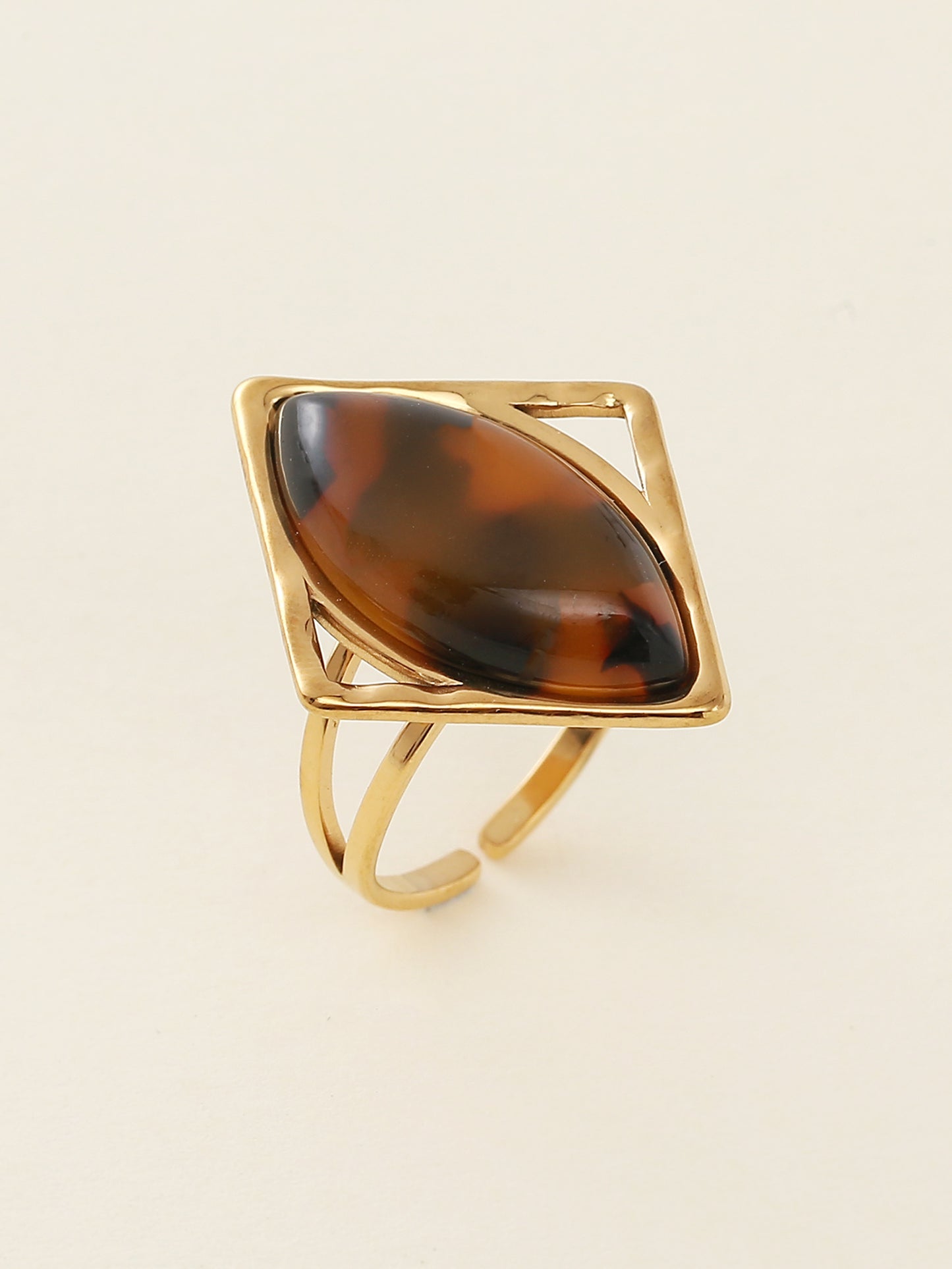 Brown Leopard Print & Gold One Size Ring