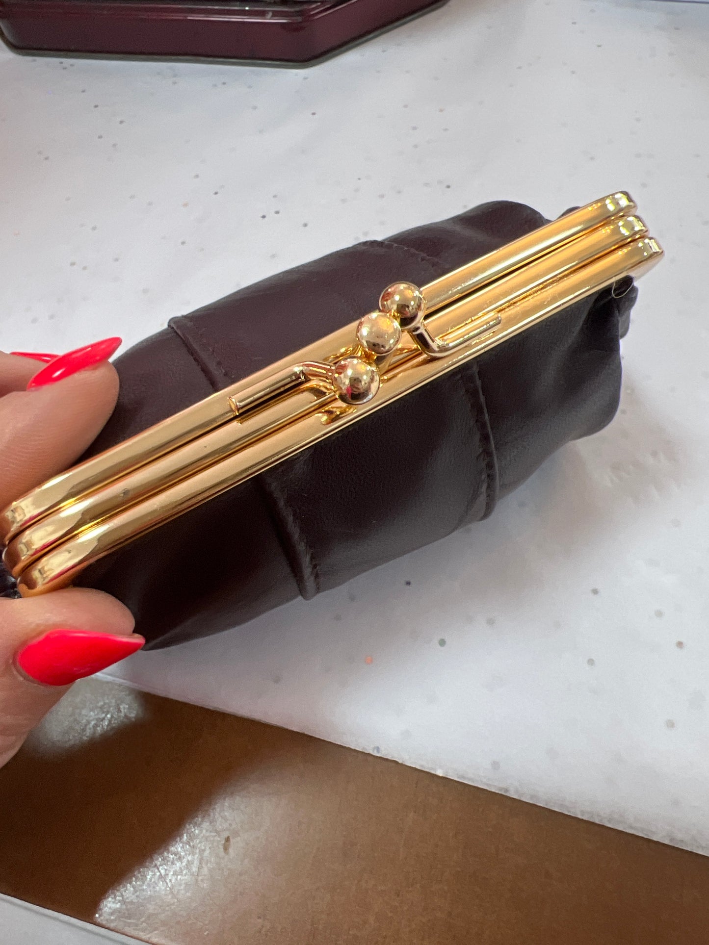 Chocolate Brown Leather Double Compartment Purse