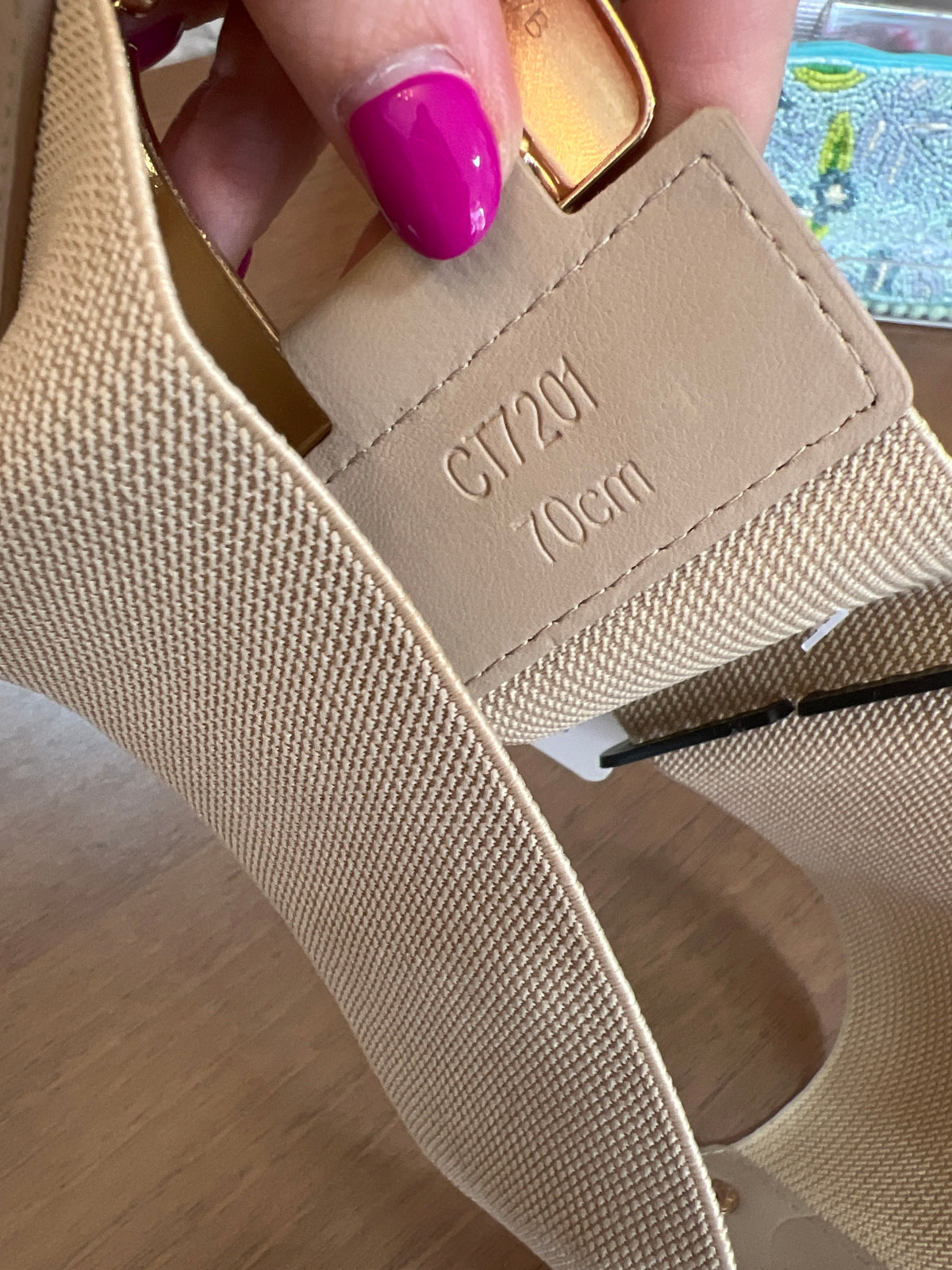 Dark Beige Elasticated Belt Gold Curb