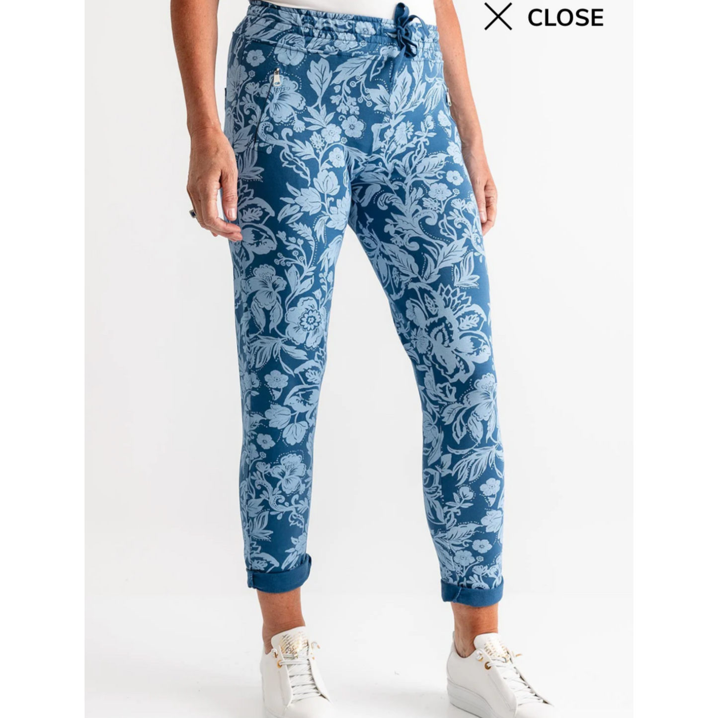 DECK Blue Floral Cotton Jogger Bottoms