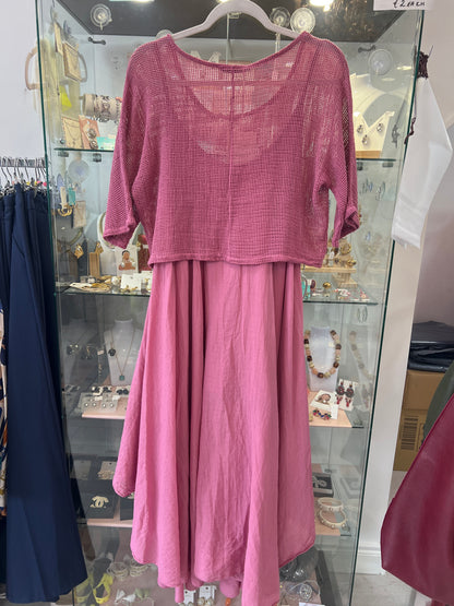 2 Piece A-Line Midi Dress & Mesh Top  (3 Colours)