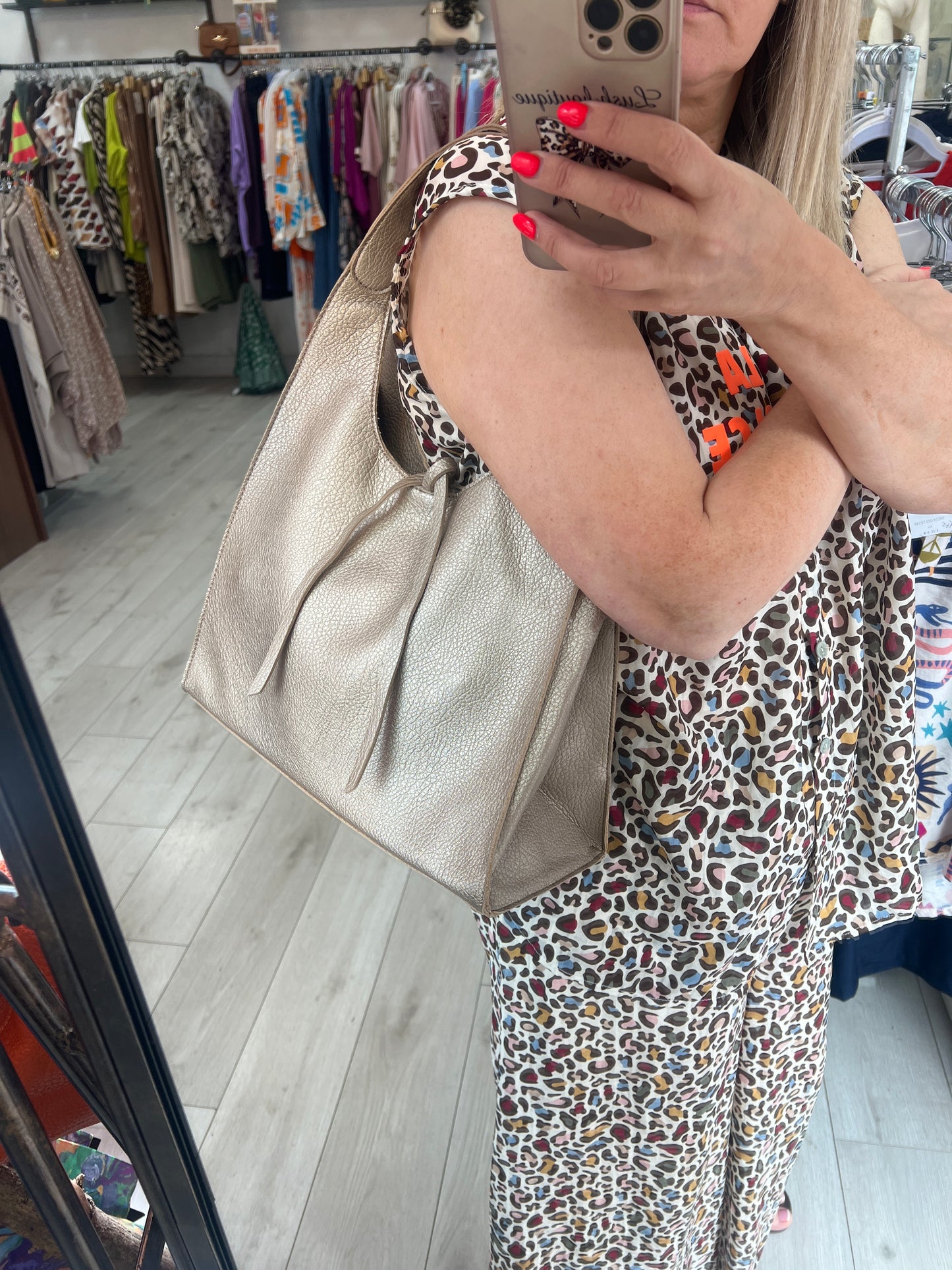 Light Taupe Soft Leatherette Shoulder Bag