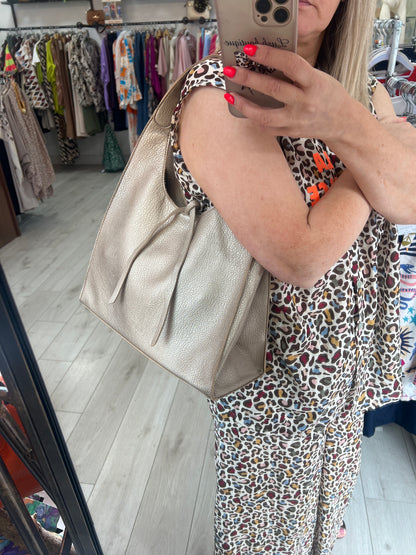 Light Taupe Soft Leatherette Shoulder Bag