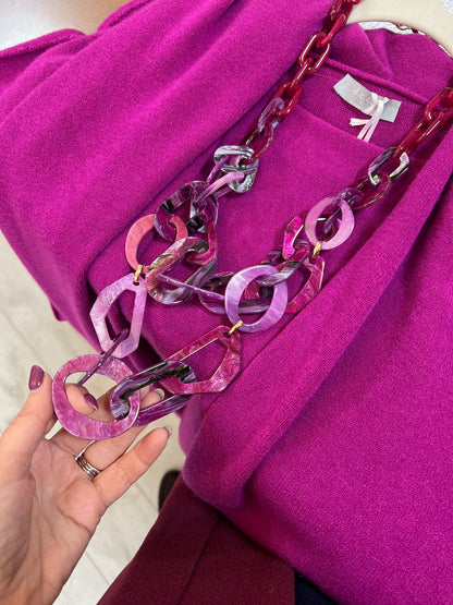Magenta Circles Double Layer Long Necklace