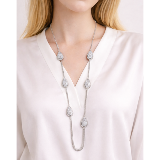 Silver Teardrop Crystal Statement Necklace
