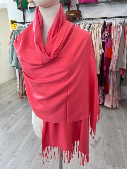 Coral Fringe Viscose Pashmina Wrap