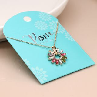 POM Golden Multicrystal Flower Charm Necklace