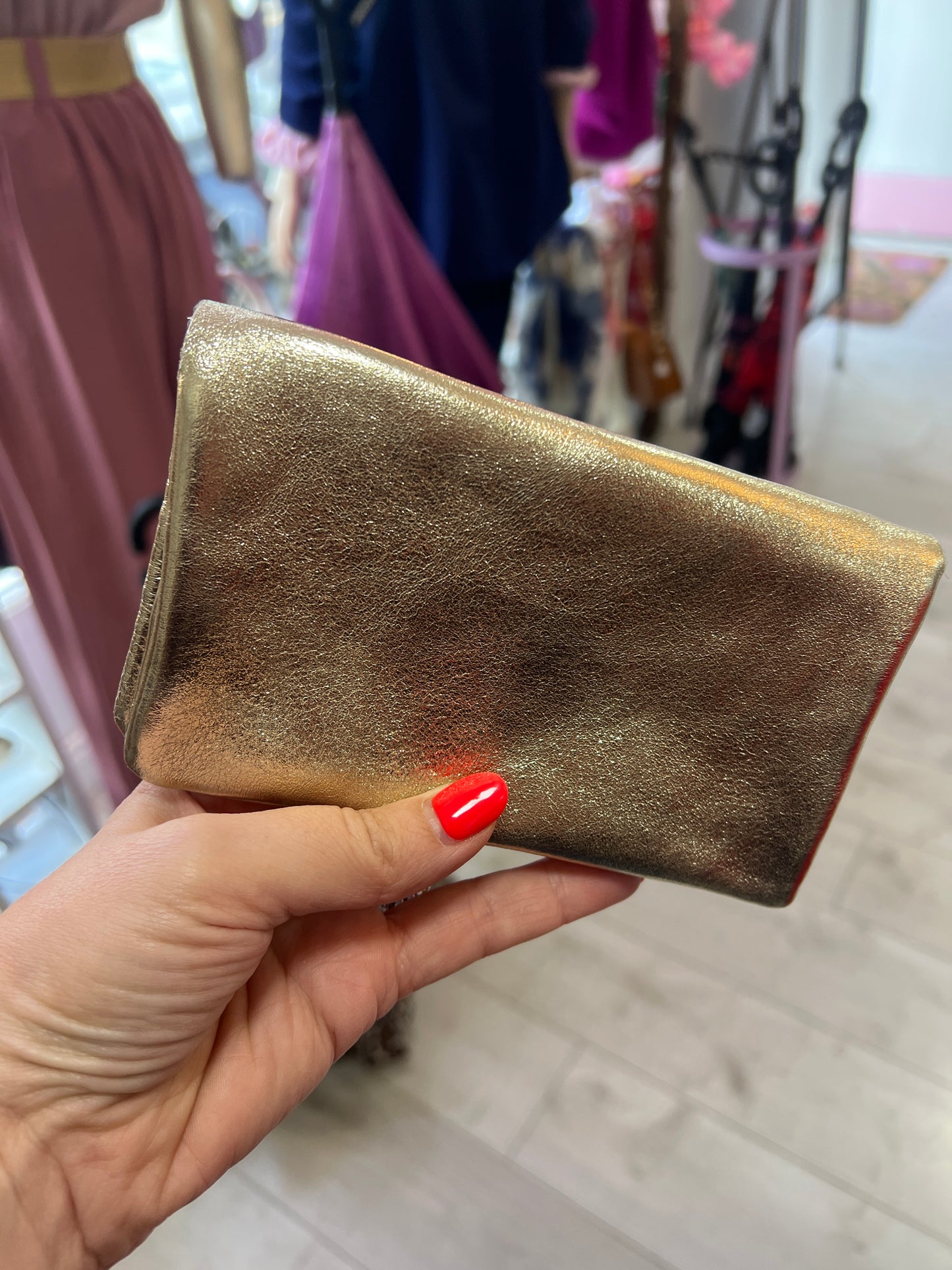 Metallic Purses Real Leather Medium Sized