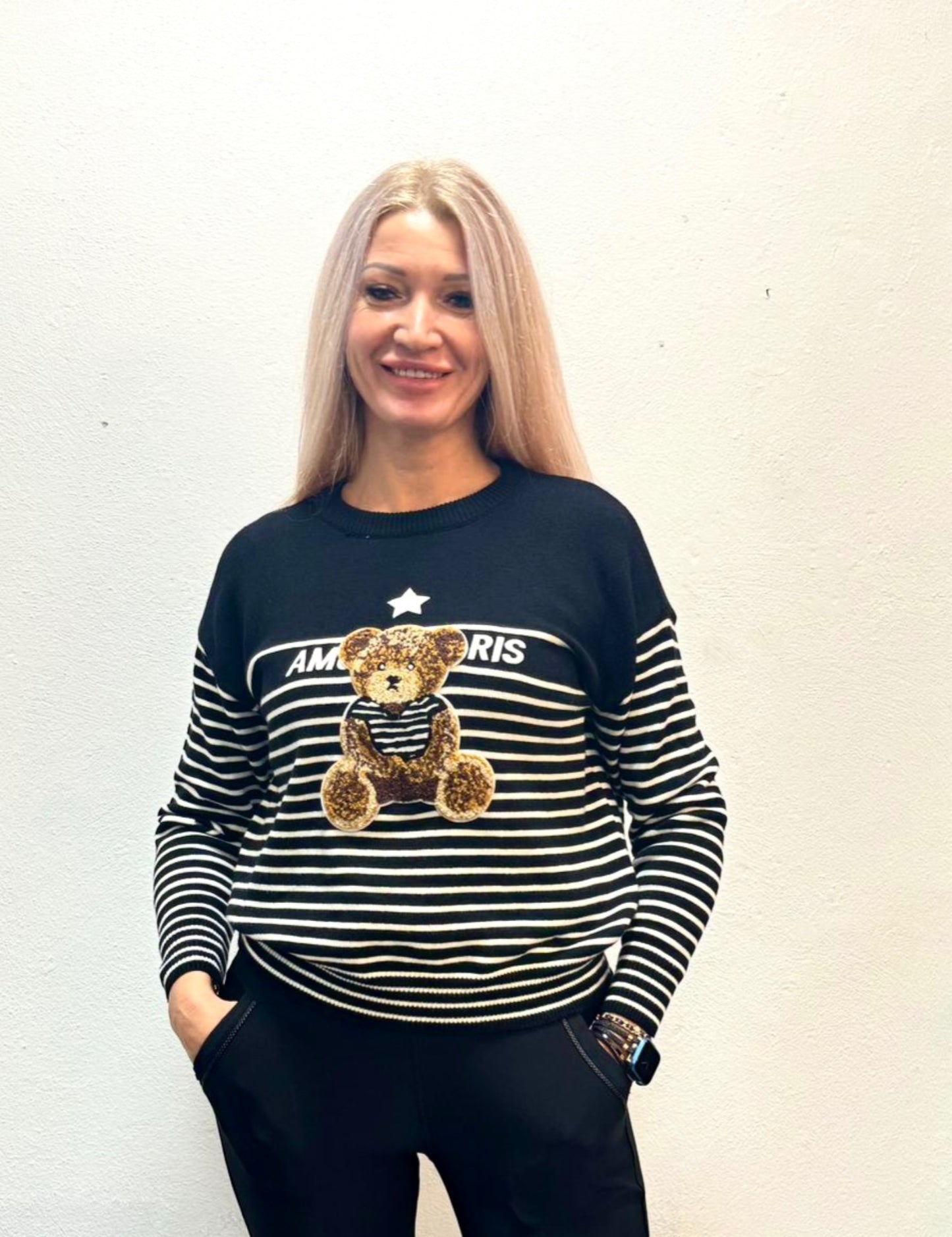 Black Striped Teddy Bear Jumper