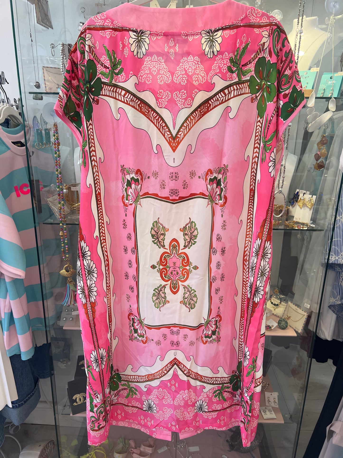 Pink Printed Crystal Embellished Midi Dress