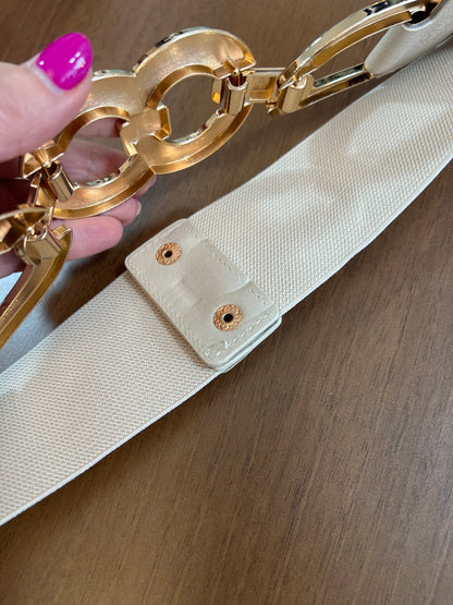 Light Beige Elasticated Belt Gold Curb Front