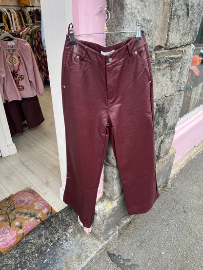 Wine Leatherette Straight Leg Trousers