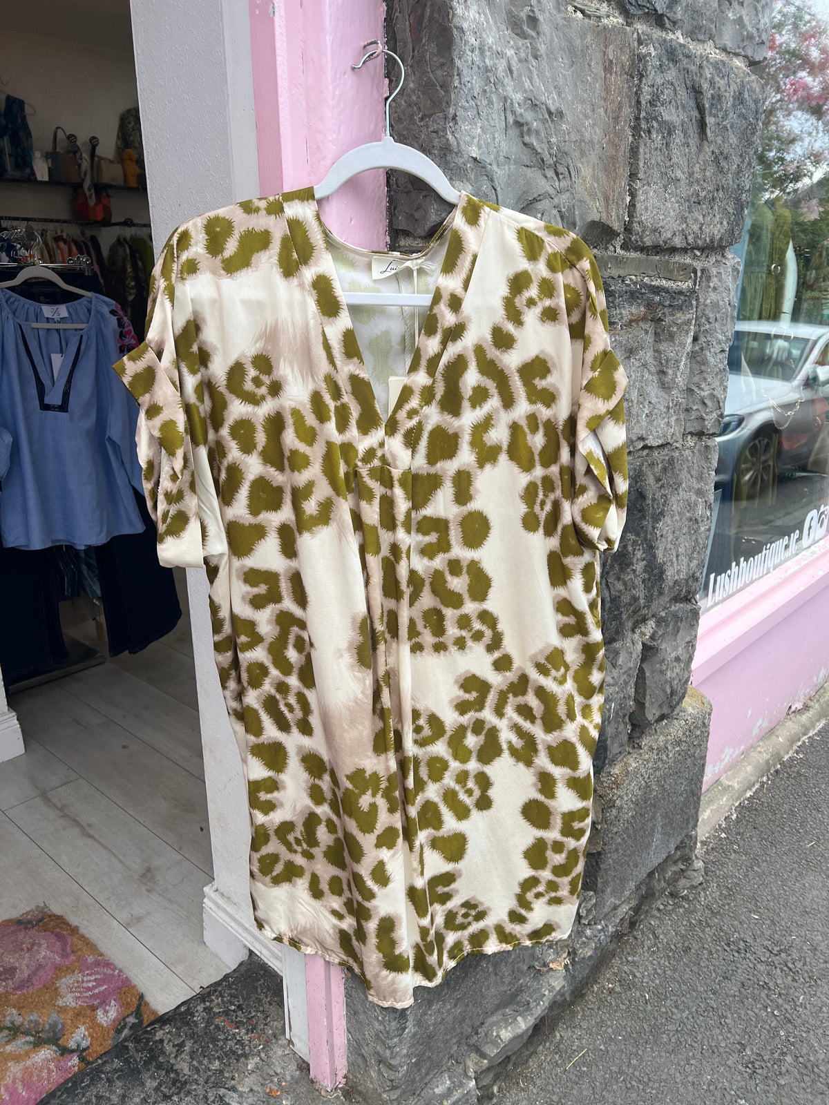 Leopard Tunic Dress Cream Taupe & Ochre Green
