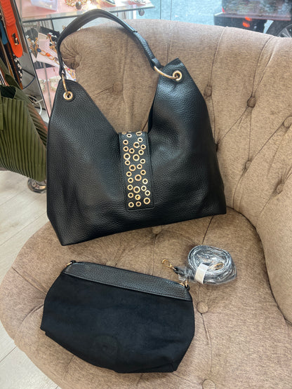 Black Leatherette Bag 3 In 1 - Gold Discs