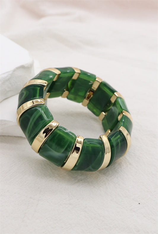 Emerald Green & Gold Stretch Bracelet