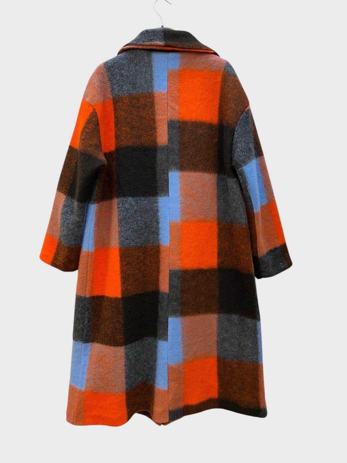Oversized Checked Coat Blue & Orange