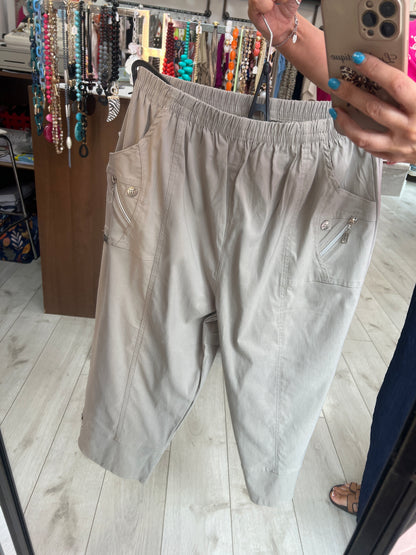 Taupe Elasticated Waist Capri Trousers