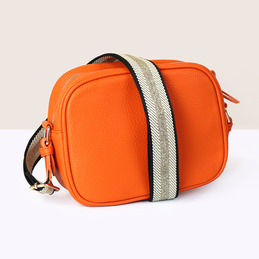 POM Orange Vegan Leather Camera Bag Gold Strap