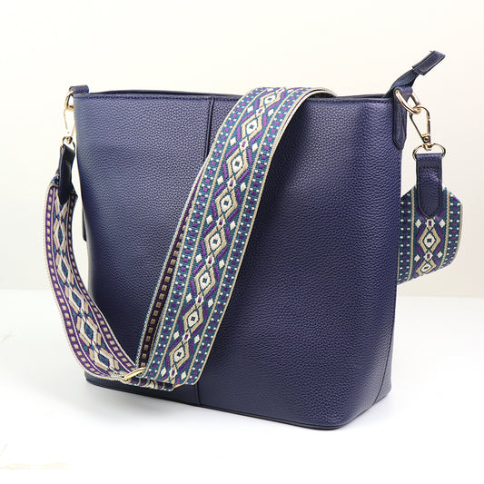 POM Navy Leatherette Crossbody Bag