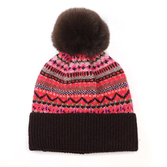 POM Red & Brown Bobble Hat