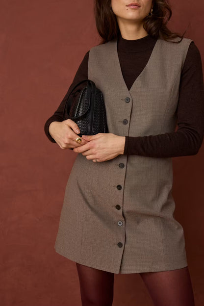 FRANSA Taupe Button Front Pinafore Dress