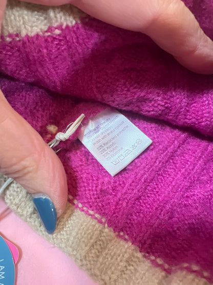 POM Pink & Beige Hat Green Bobble