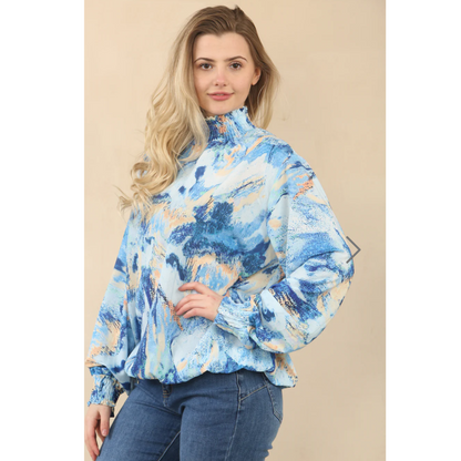 Pixie Tie Dye High Neck Top Blue