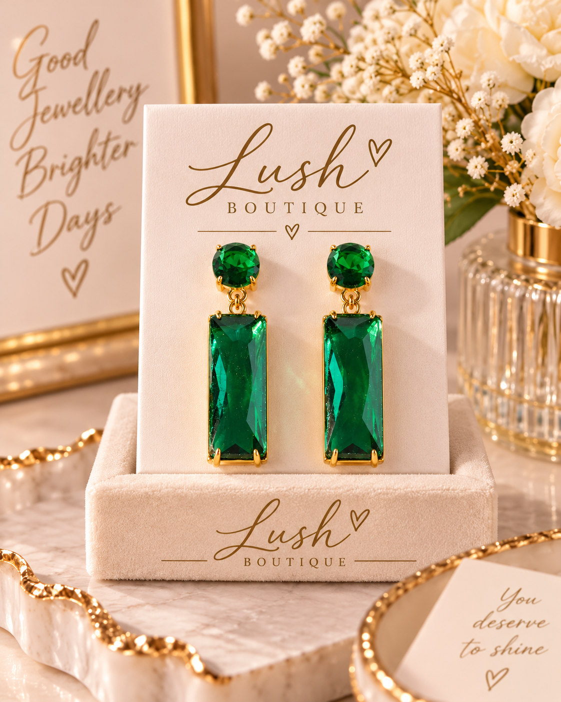 Gold & Crystal Rectangular Drop Earrings (4 COLOURS)