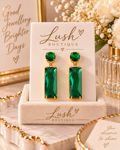 Gold & Crystal Rectangular Drop Earrings (4 COLOURS)