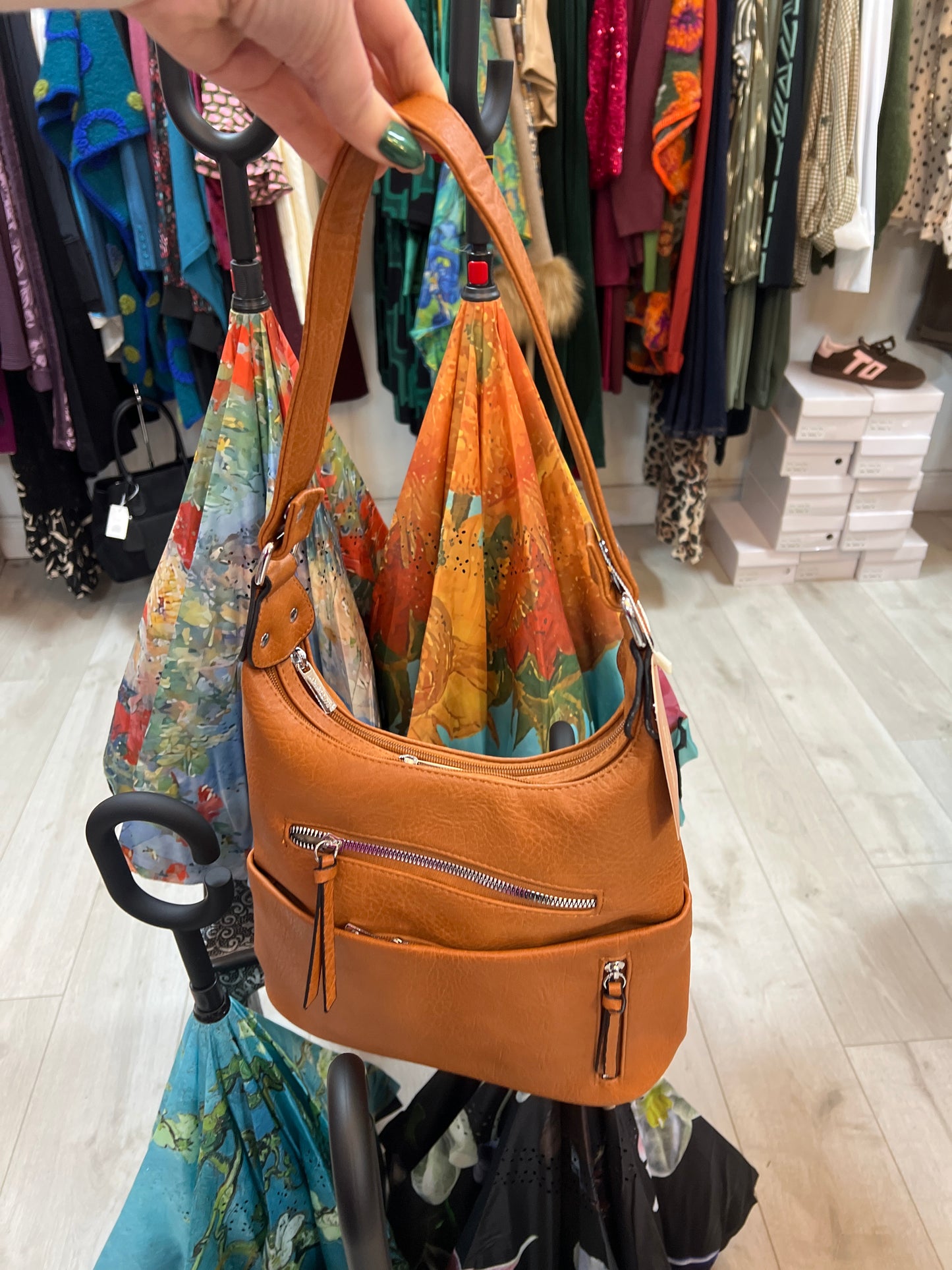 Tan Leatherette Shoulder Bag