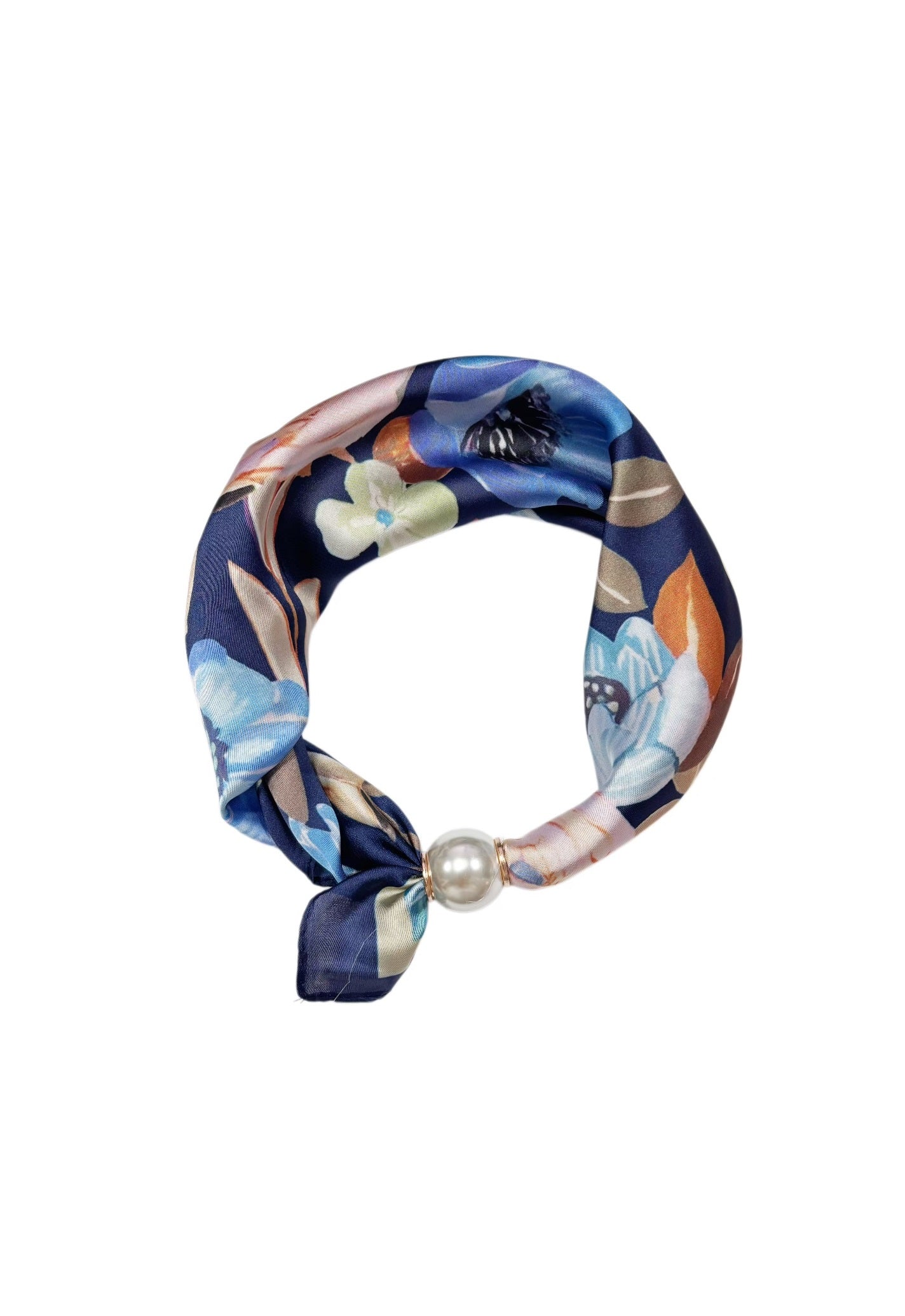 Magnetic Pearl Neck Scarf Blue Floral