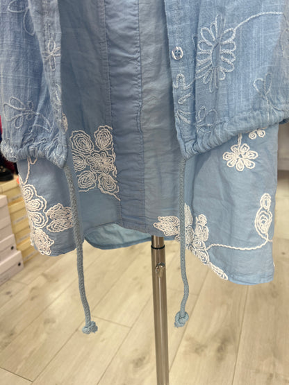Sky Blue Embroidered Hooded Cotton Jacket