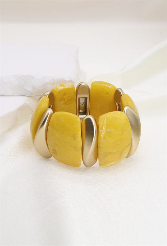 Mustard & Gold Elasticated Chunky Bracelet