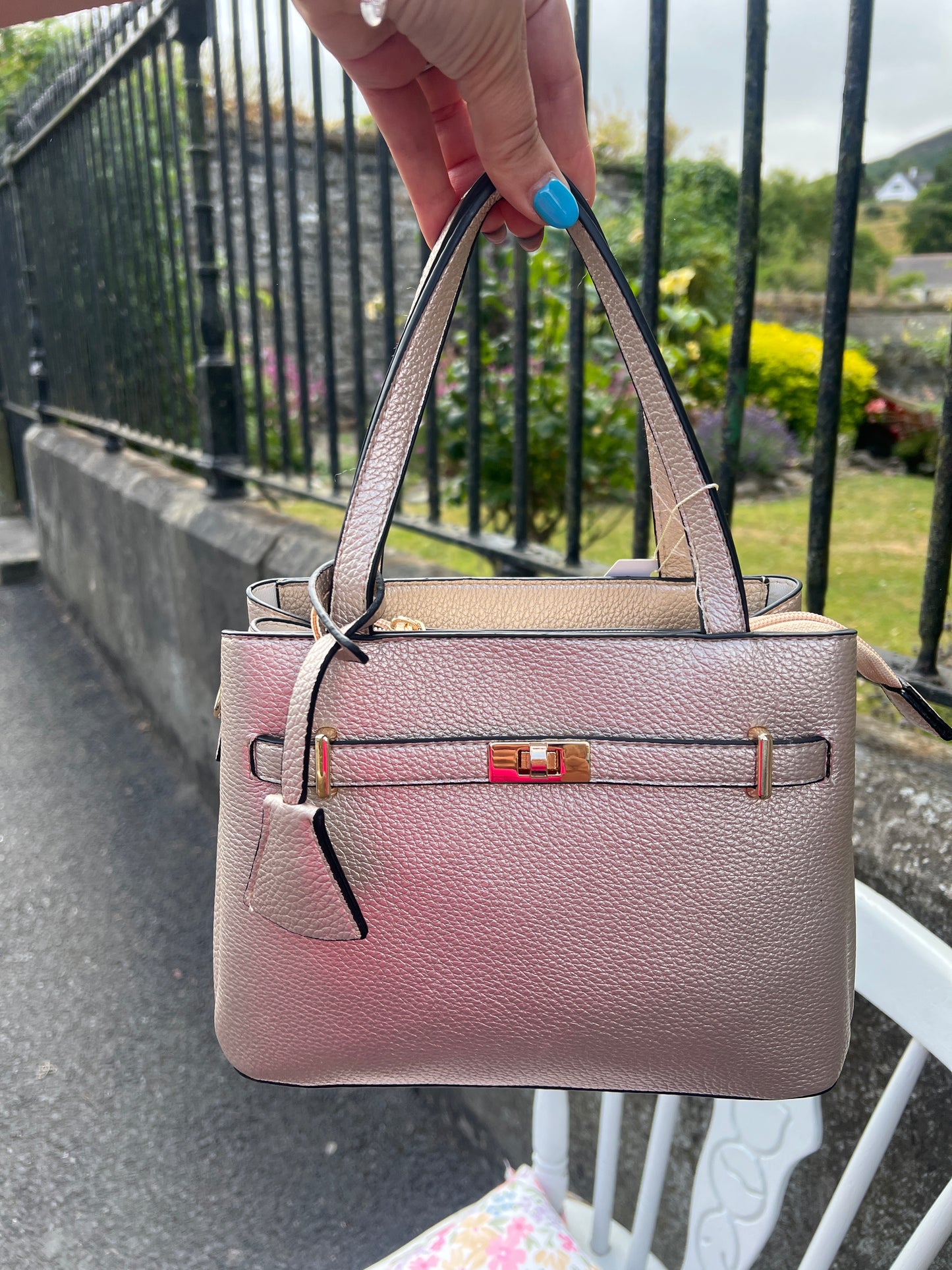 Champagne Metallic Tote & Crossbody Handbag