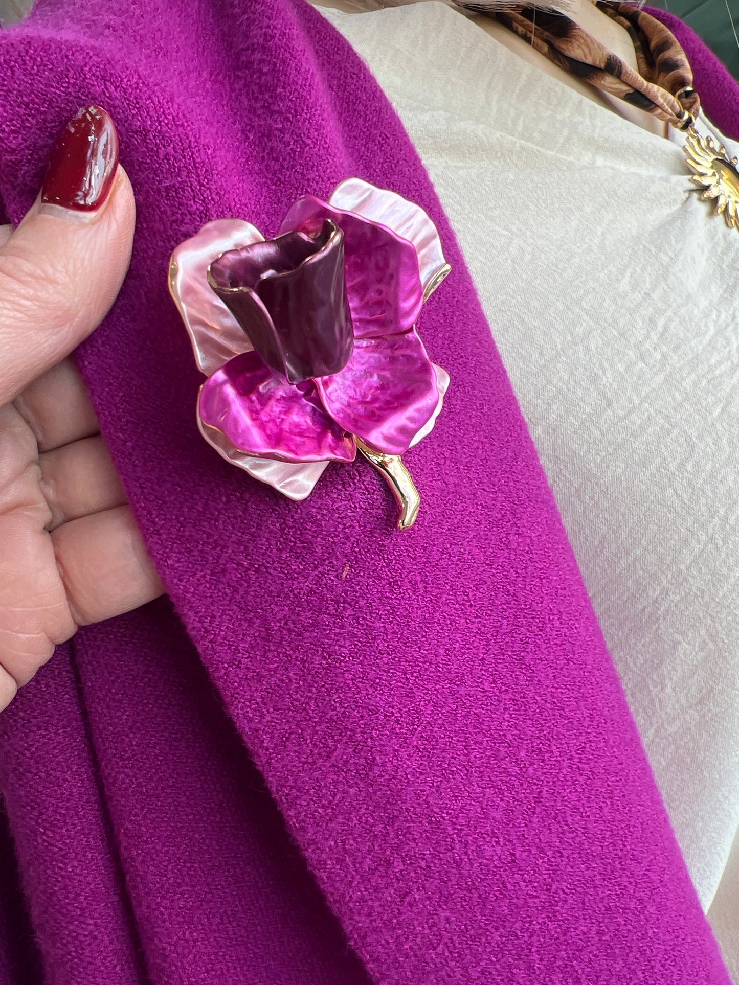 Magnetic Brooch Magenta & Pink Flower