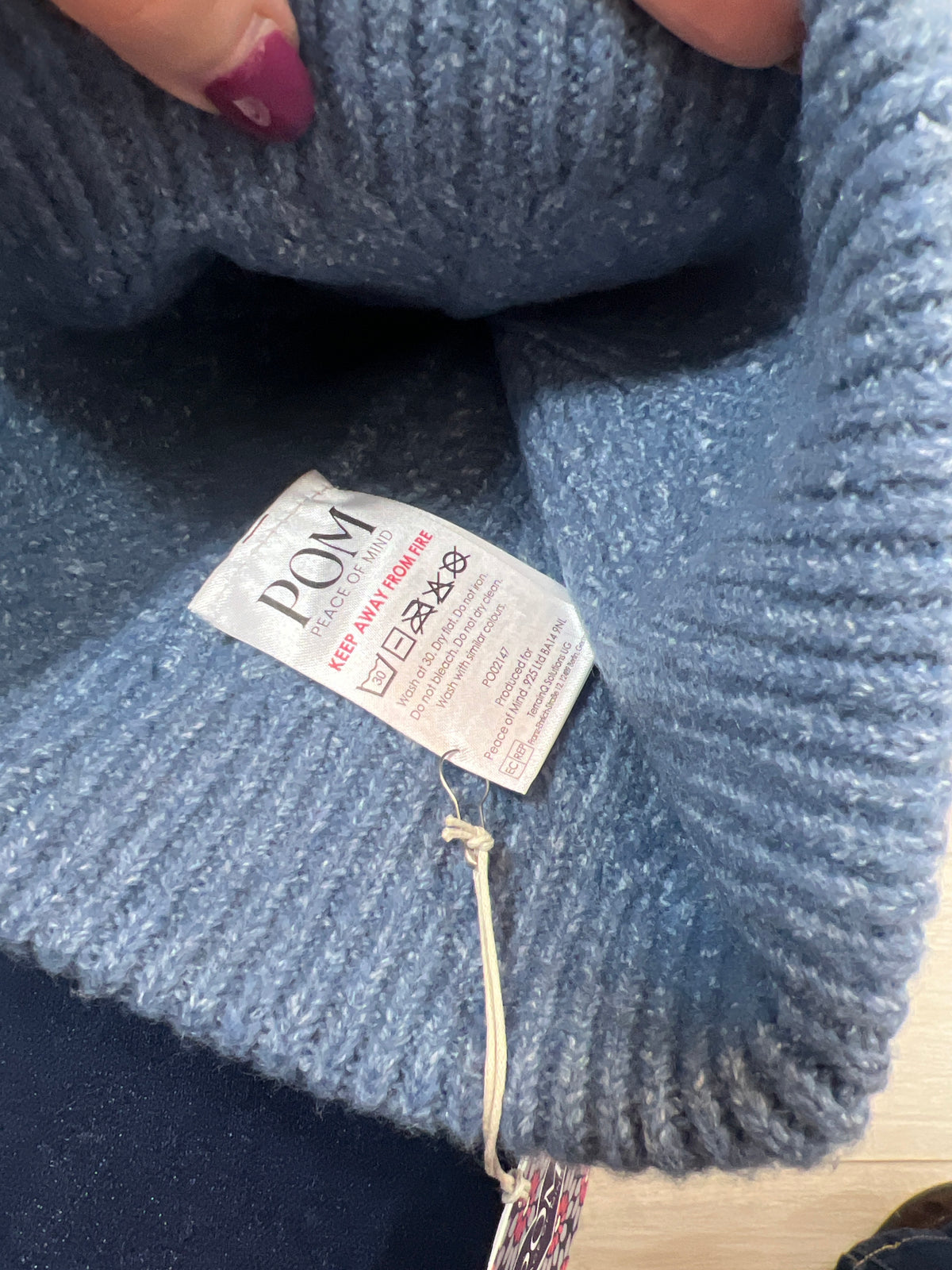 POM Blue Knit PomPom Hat