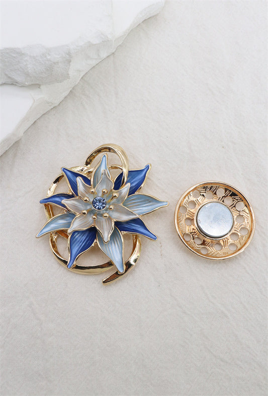 Blue & Gold Floral Magnetic Brooch