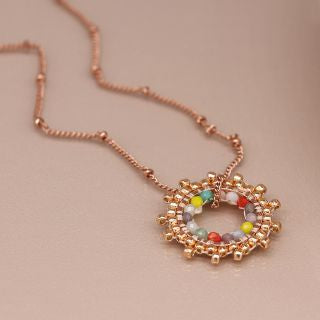 POM Rose Gold Chain & Mixed Bead Sunburst Necklace