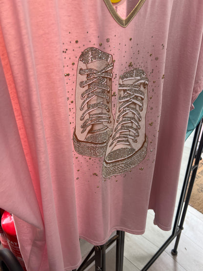 Dusty Pink Sparkle Trainer Oversized Top