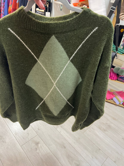 Rosie Khaki Green Diamond Design Jumper