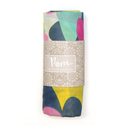 POM Organic cotton abstract blue and pink mix print scarf