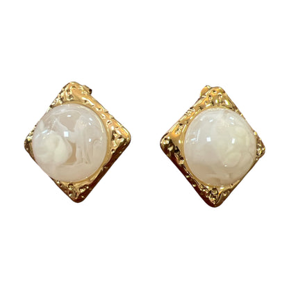 Cream & Gold Square Statement Earrings