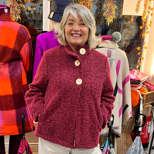 Wool Effect Jacket Wine Gold Buttons (8-16)