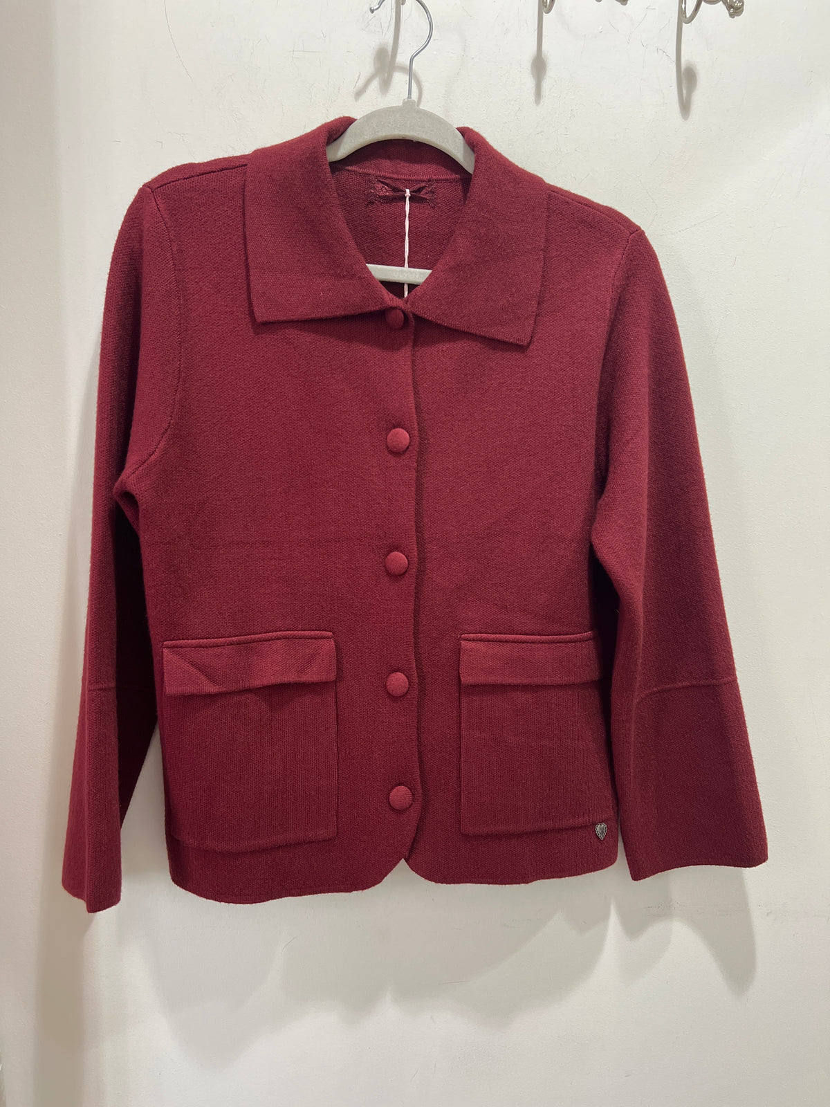 Aria Burgandy Cardigan Front Pockets