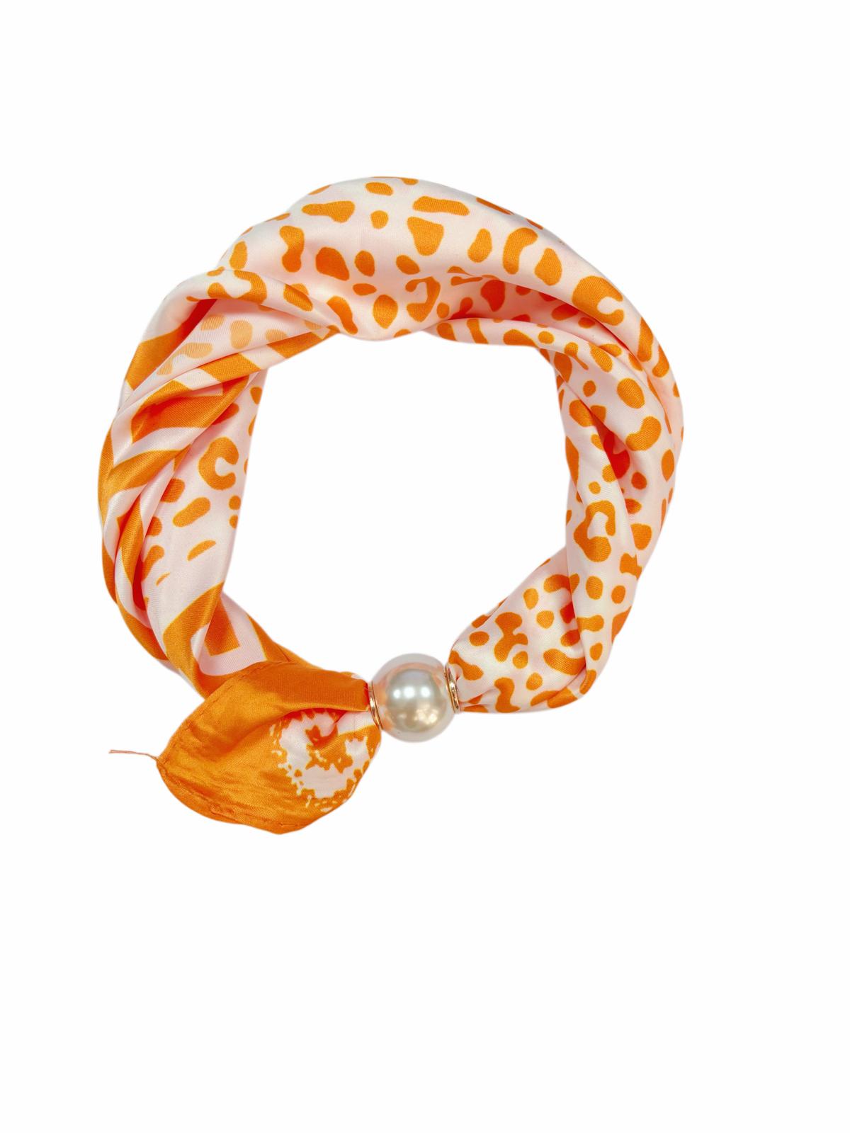 Magnetic Pearl Neck Scarf Orange & White Animal Print